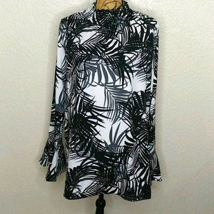 Carole Christian Palm Smocked Neck Shirt Size XL